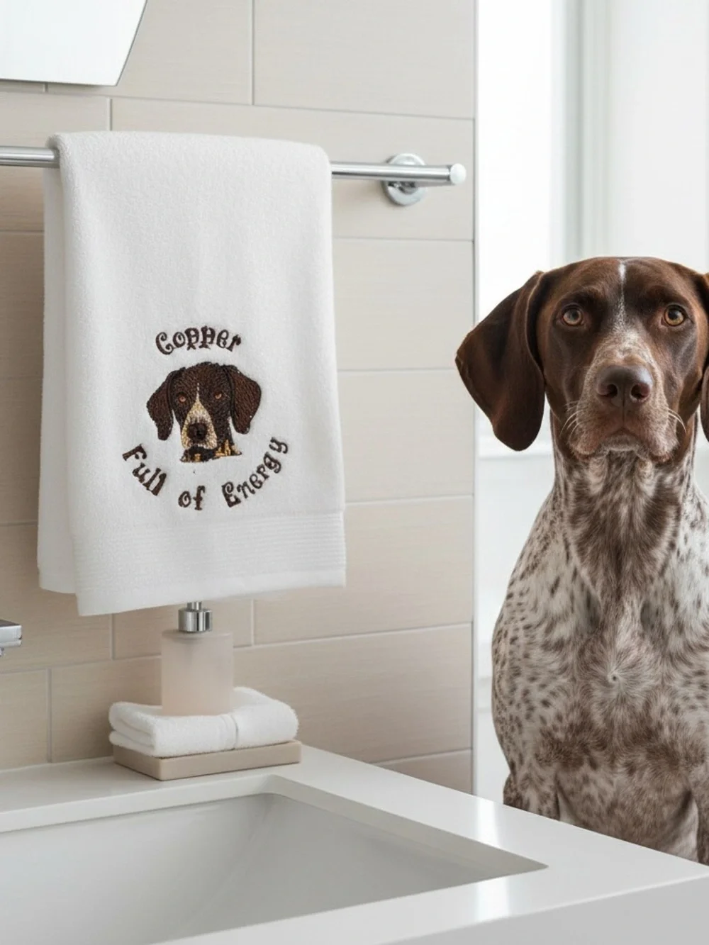 Persosnalized Embroidered Dog Bath Towels with your dog's name. Paws off.